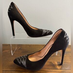 IRO Elegant Black Leather & Suede Stiletto Heels with Siver Tone Studded Design